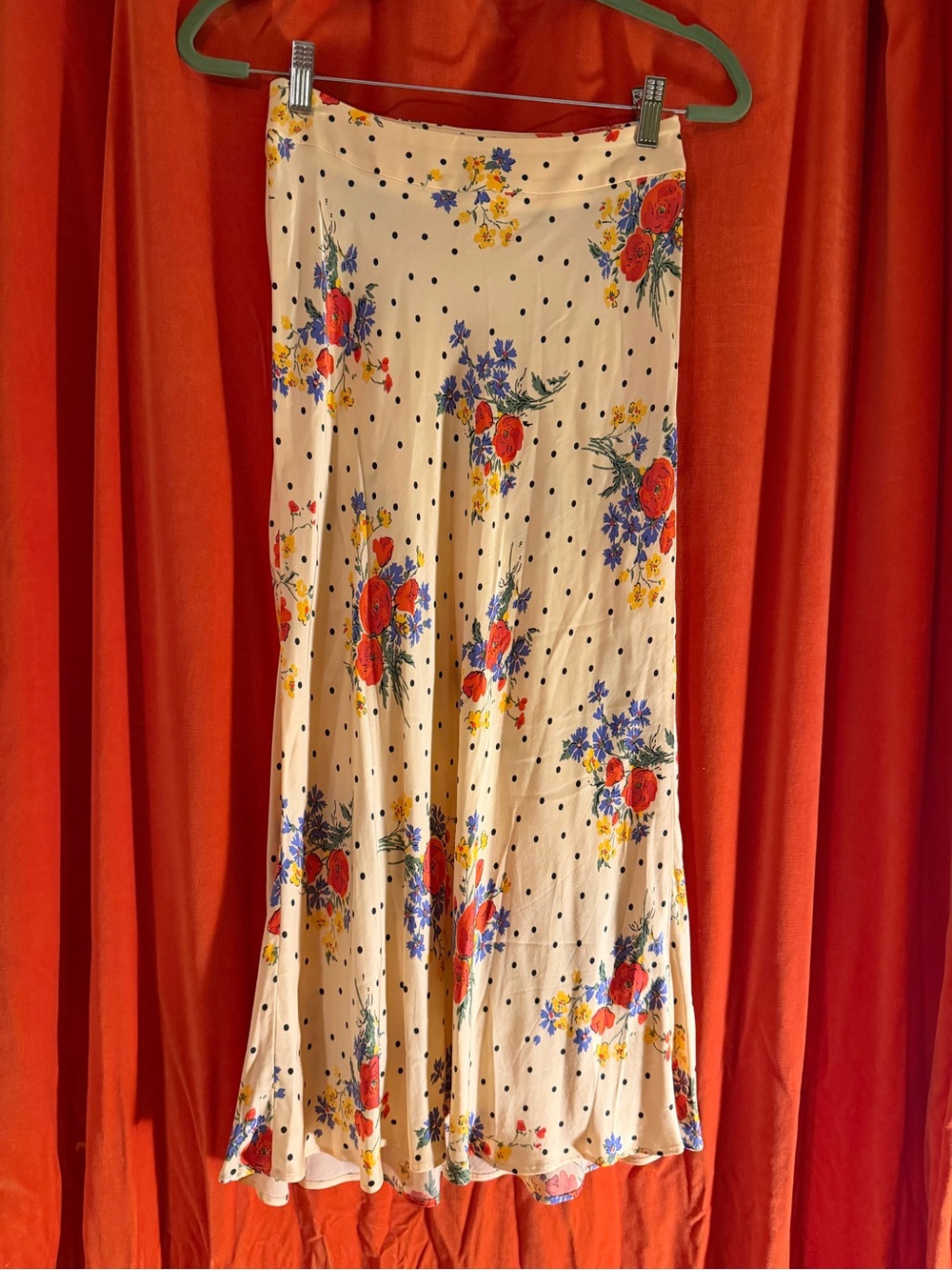 Sezane Cream Maxi Skirt with Red & Blue Floral Print